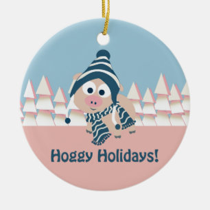 Hoggy Holidays! Winter Pig Ceramic Tree Decoration