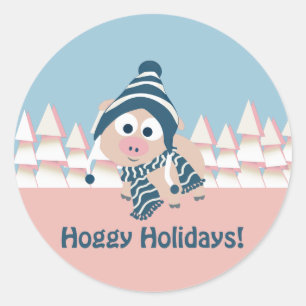 Hoggy Holidays! Winter Pig Classic Round Sticker