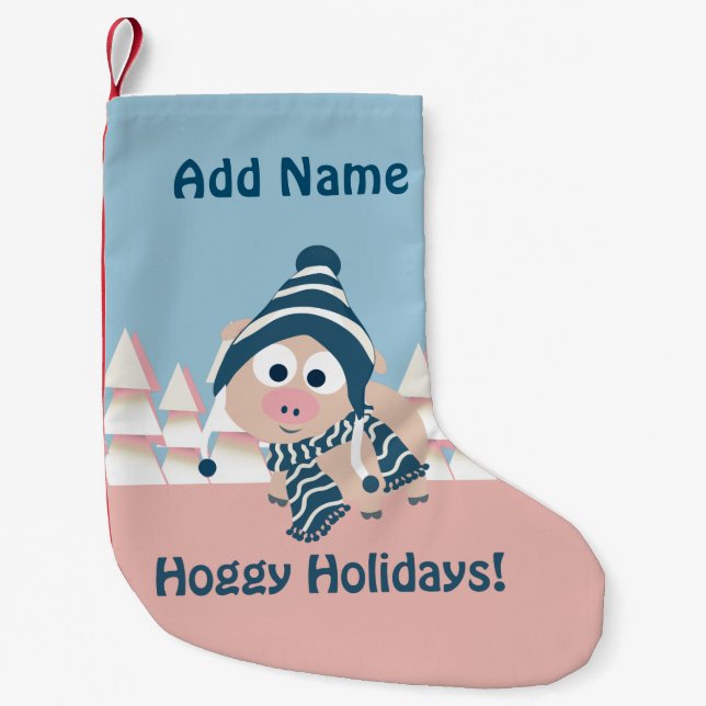 Hoggy Holidays! Winter Pig Small Christmas Stocking (Front)
