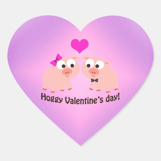 Hoggy Valentine's Day Pig Love Heart Sticker (Front)