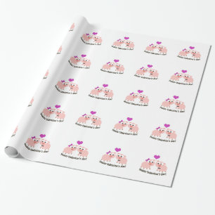 Hoggy Valentines Day Pigs Wrapping Paper