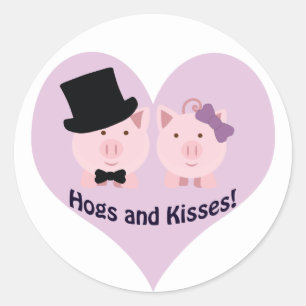 Hogs and kisses! classic round sticker