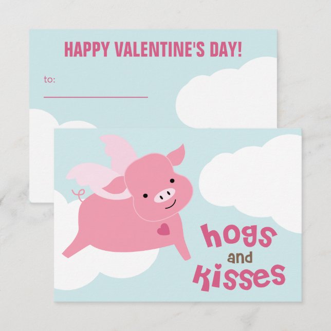Hogs and Kisses Classroom Valentines Invitation (Front/Back)