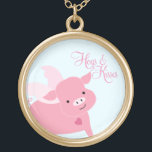 "Hogs and Kisses" Cute Flying Pig Gold Plated Necklace<br><div class="desc">art by cocoa studio</div>