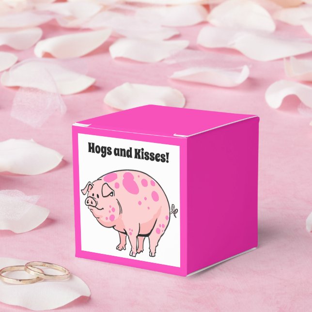 Hogs and Kisses Cute Pig Hog Cartoon Favour Box (Wedding)