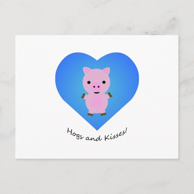 Hogs and Kisses Pig Holiday Postcard (Front)