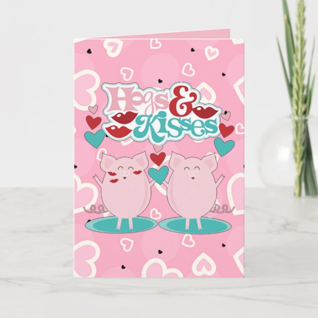 Hogs And Kisses Sweet Hearts Valentine Holiday Card (Front)