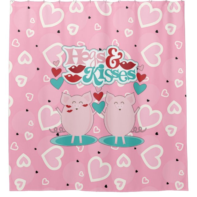 Hogs And Kisses Sweet Hearts Valentine Shower Curtain (Front)