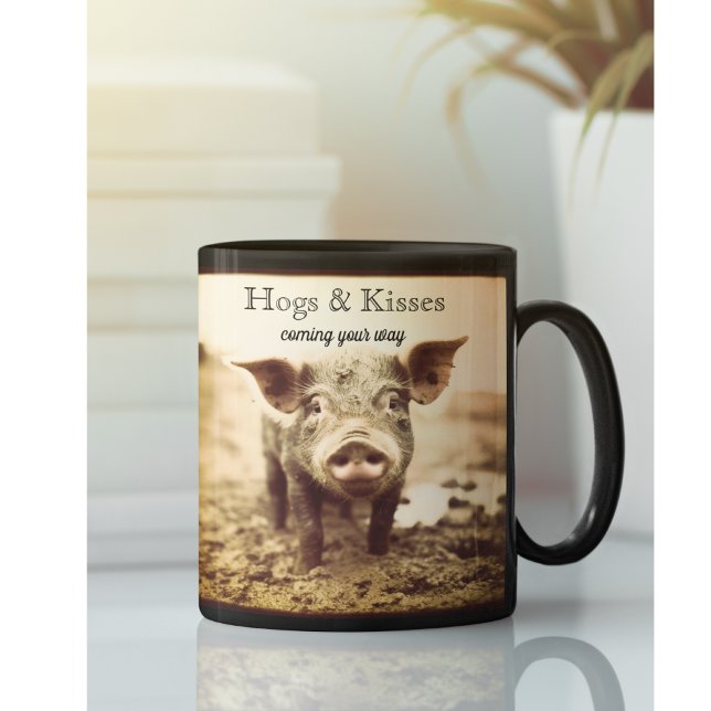 Hogs & Kisses Rustic Pig Vintage Sepia Coffee Mug (Creator Uploaded)