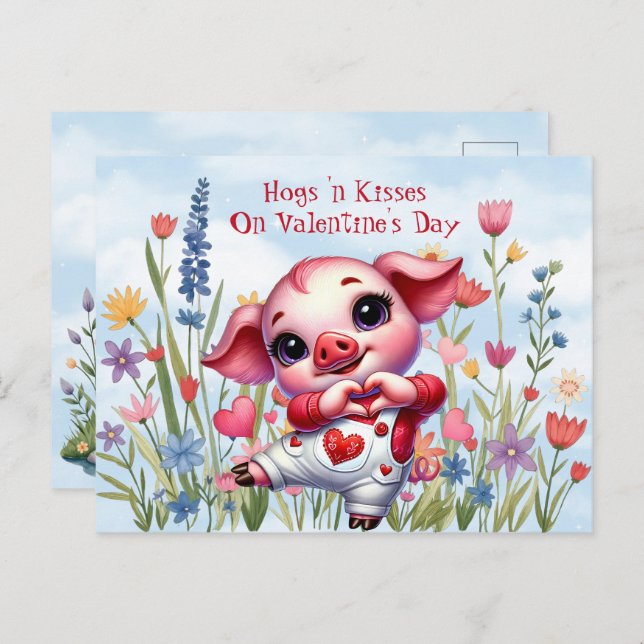 Hogs 'n Kisses On Valentine's Day Holiday Postcard (Front/Back)