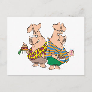 hogs pig out pigs funny cartoon postcard