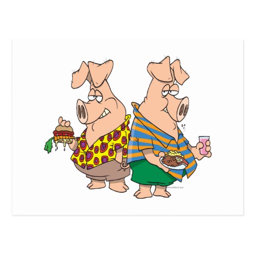 hogs pig out pigs funny cartoon postcard | Zazzle