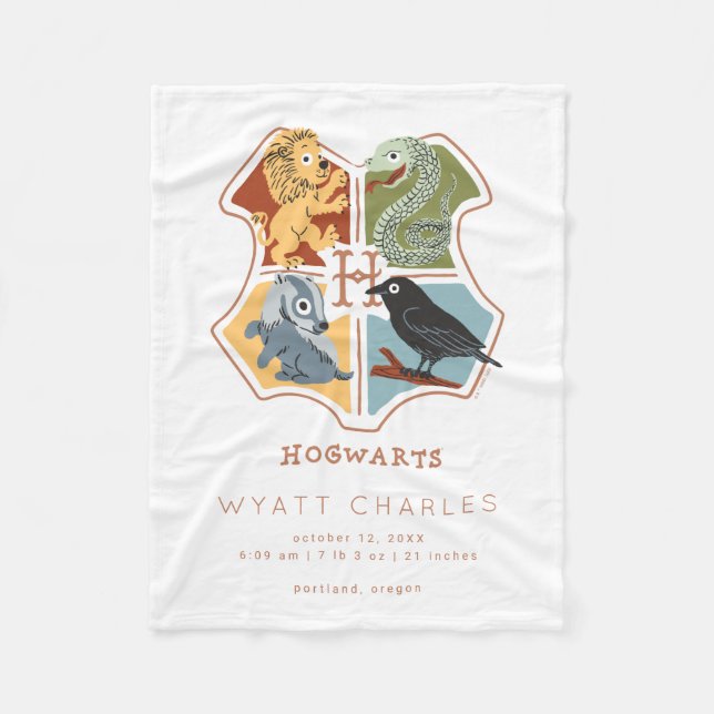HOGWARTS™ Cartoon Baby Birth Stats Fleece Blanket (Front)