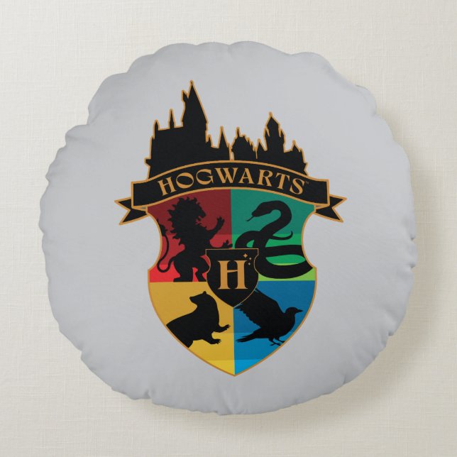 HOGWARTS™ Castle Crest House Pride Badge Round Cushion (Front)