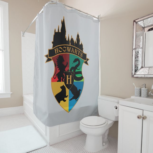 HOGWARTS™ Castle Crest House Pride Badge Shower Curtain (In Situ)