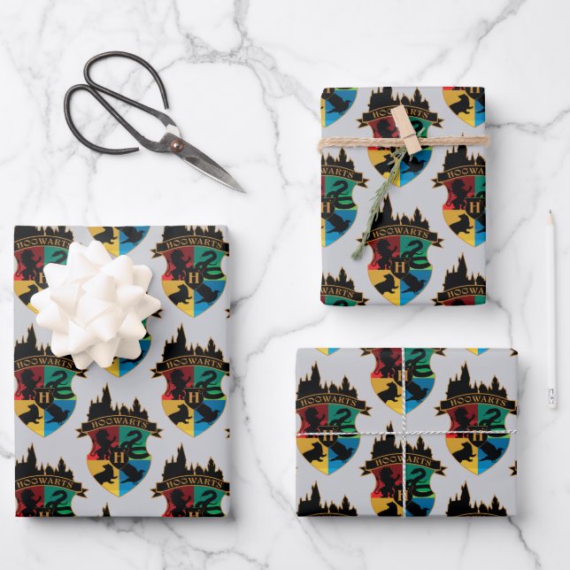 HOGWARTS™ Castle Crest House Pride Badge Wrapping Paper Sheet (Front)
