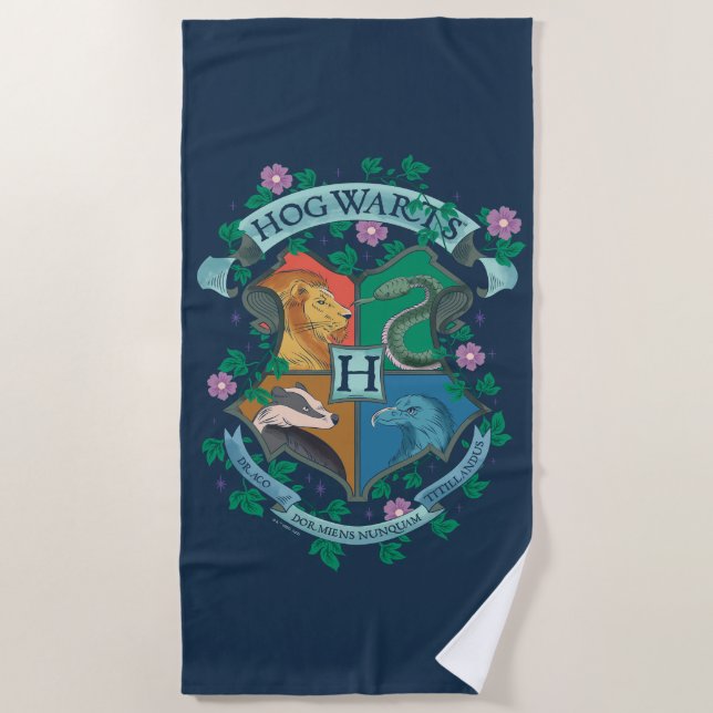 HOGWARTS™ Floral Crest Beach Towel (Front)