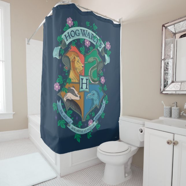 HOGWARTS™ Floral Crest Shower Curtain (In Situ)