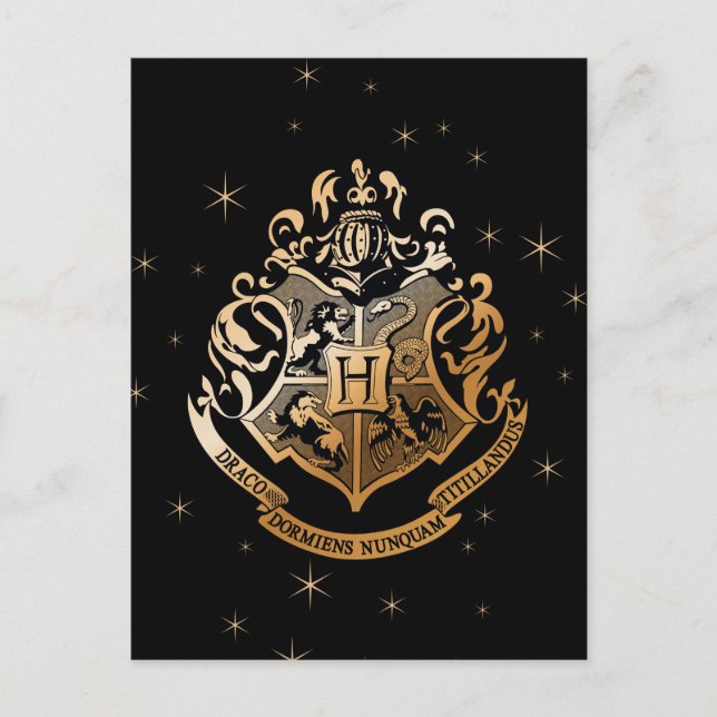 HOGWARTS™ Glistening Golden Crest Holiday Postcard (Front)