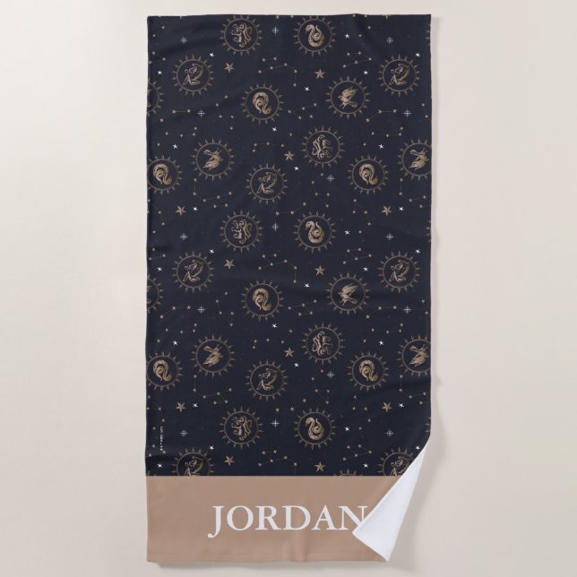 Hogwarts House Crests Constellation Pattern Beach Towel (Front)