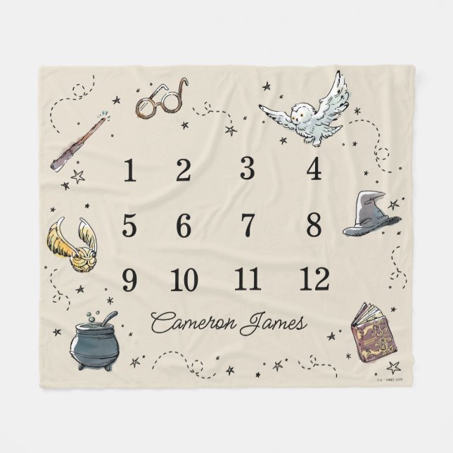 HOGWARTS™ Monthly Milestone Baby Fleece Blanket (Front (Horizontal))