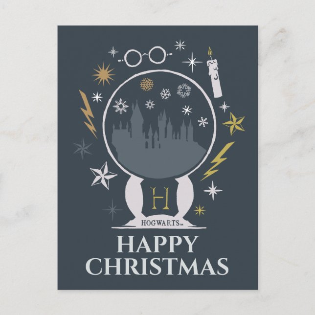 HOGWARTS™ Snow Globe Graphic Holiday Postcard (Front)