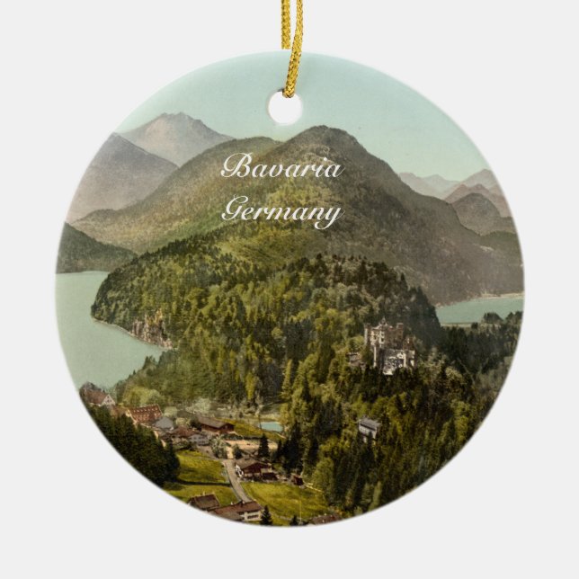 Hohenschwangau Castle and Alps, Bavaria, Germany Ceramic Tree Decoration (Front)