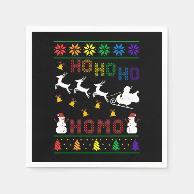 Hoho Homo LGBT Ugly Christmas Sweater Shirt Gift Napkin (Front)