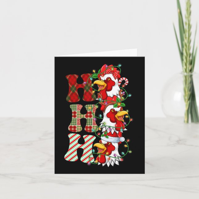 Hohoho Chickens Santa Hat Reindeer Merry Christmas Card (Front)