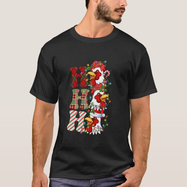 HOHOHO Chickens Santa Hat Reindeer Merry Christmas T-Shirt (Front)