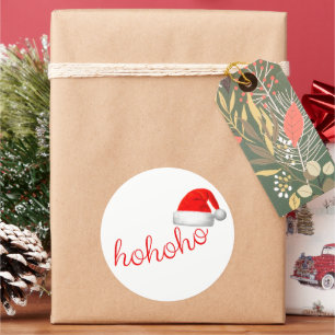HoHoHo Christmas Hat Red White Classic Round Sticker