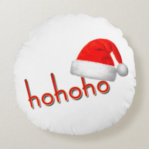 HoHoHo Christmas Hat Red White Simple Round Cushion