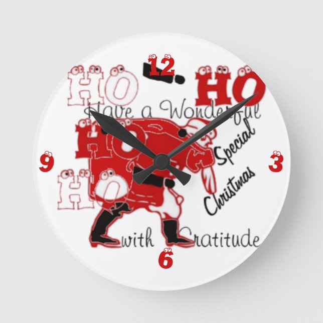 HOHOHO Have a Wonderful Christmas With Gratitude Round Clock (Front)
