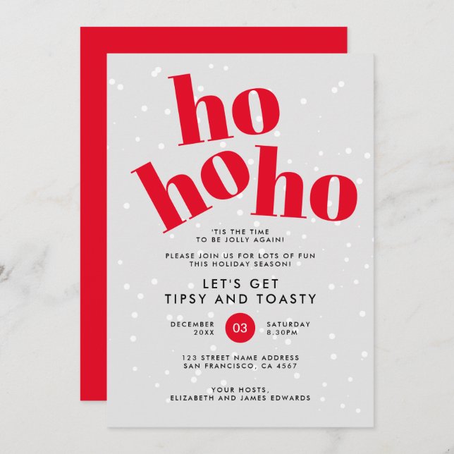 Hohoho Let's Get Tipsy and Toasty Christmas Party Holiday Card (Front/Back)