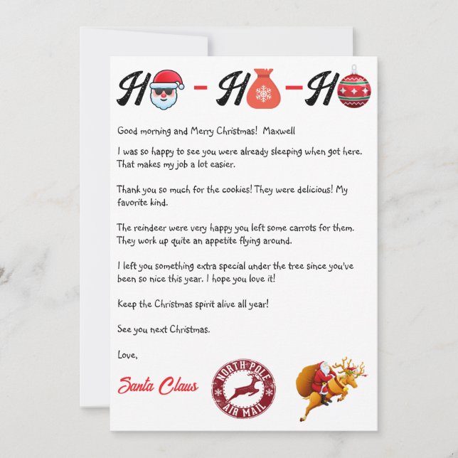 HoHoHo Letter from Santa Holiday Card (Front)