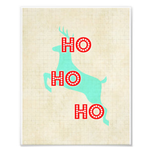 hohoho reindeer red blue vintage christmas photo print