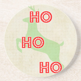 hohoho reindeer santa red green vintage christmas coaster