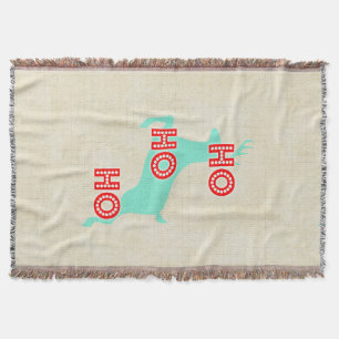 hohoho reindeer vintage red blue christmas throw blanket