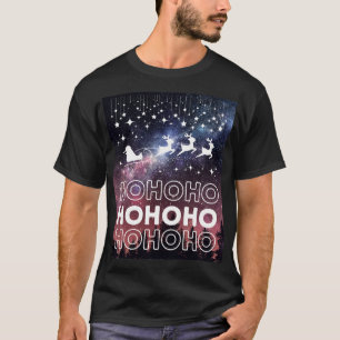 Hohoho Santa Claus Reindeers Red Starry Sky T-Shirt