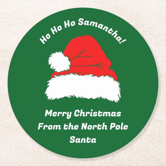 Hohoho Santa Hat Merry Christmas Xmas Round Paper Coaster (Front)