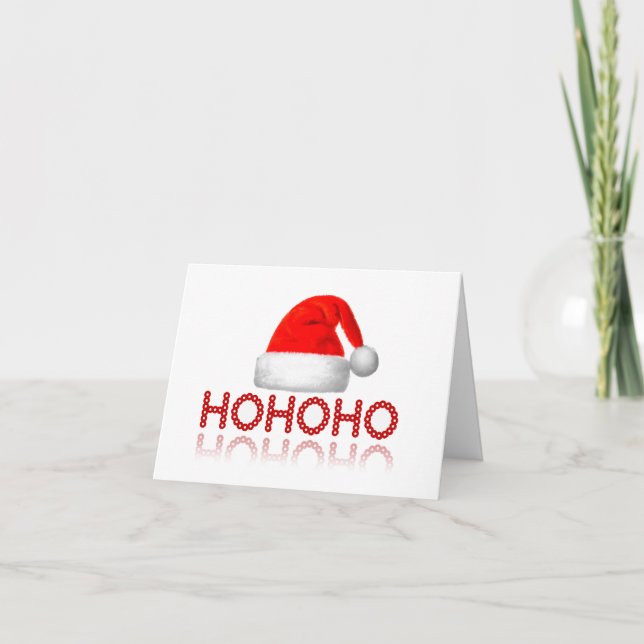 HoHoHo Simple Santa Hat Red White Holiday Card (Front)
