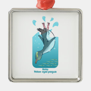 HOIHO YELLOW EYED PENGUIN SWIMMING METAL TREE DECORATION