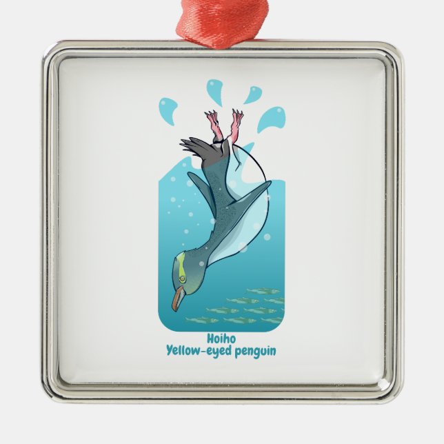 HOIHO YELLOW EYED PENGUIN SWIMMING METAL TREE DECORATION (Front)