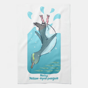 HOIHO YELLOW EYED PENGUIN SWIMMING TEA TOWEL