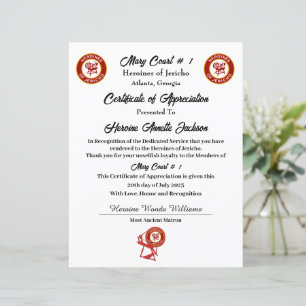 HOJ Certificate of Appreciation