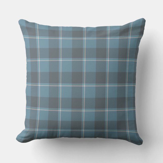 Hoki Blue and Shuttle Gray Plaid Cushion (Front)