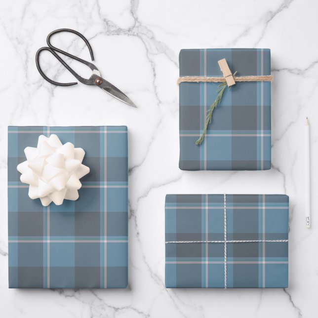 Hoki Blue and Shuttle Gray Plaid Wrapping Paper Sheet (Front)