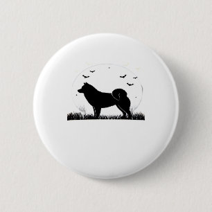 Hokkaido Dog � Halloween Moon Silhouette Classic T 6 Cm Round Badge