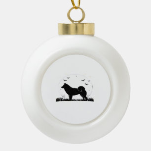 Hokkaido Dog � Halloween Moon Silhouette Classic T Ceramic Ball Christmas Ornament