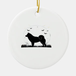 Hokkaido Dog � Halloween Moon Silhouette Classic T Ceramic Tree Decoration